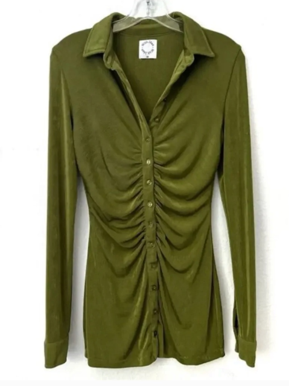 With Jean Forest Green Andy Long Sleeve Ruched Mini‎ Dress - XSmall